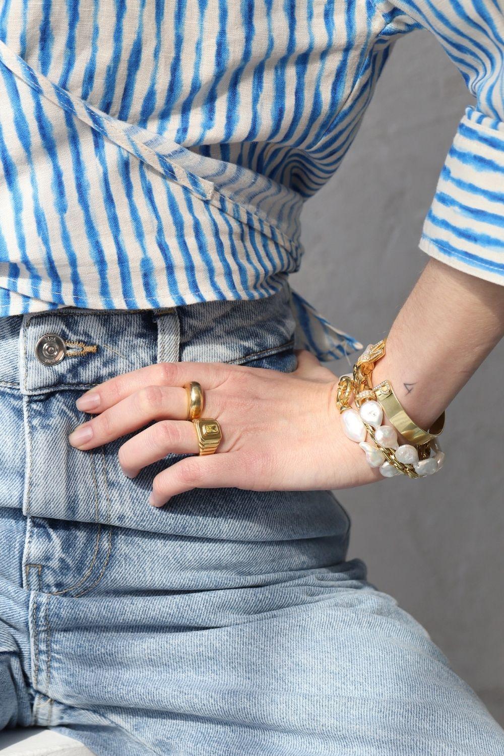 Linya Jewellery-Oktagon Sarı Taşlı Yüzük-Yüzük-4-Milagron.com