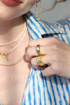 Linya Jewellery-Oktagon Sarı Taşlı Yüzük-Yüzük-6-Milagron.com