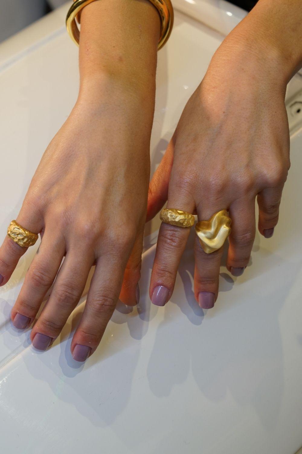 Linya Jewellery-Pary Amorf Mat Gold Oval Yüzük-Yüzük-2-Milagron.com