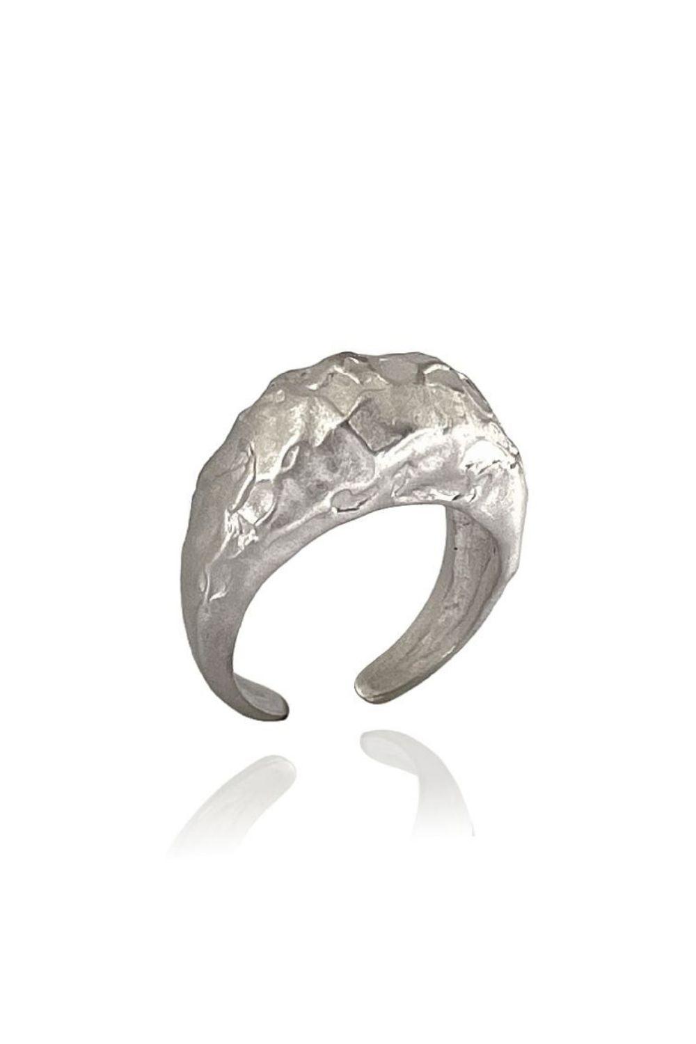 Linya Jewellery-Pary Amorf Mat Gümüş Oval Yüzük-Yüzük-1-Milagron.com