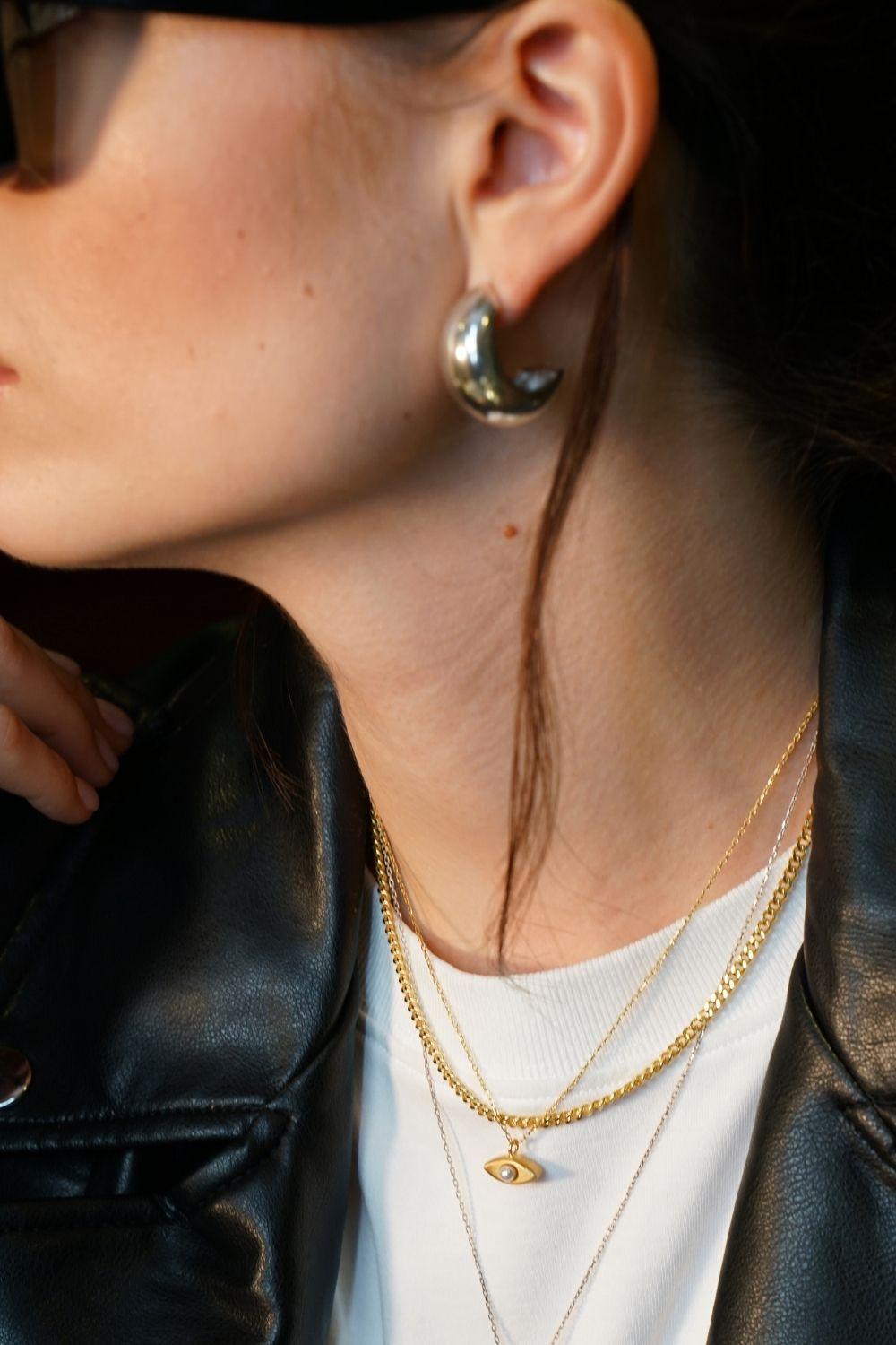 Linya Jewellery-Pety Yarım Yuvarlak Gümüş Halka Küpe-Küpe-2-Milagron.com