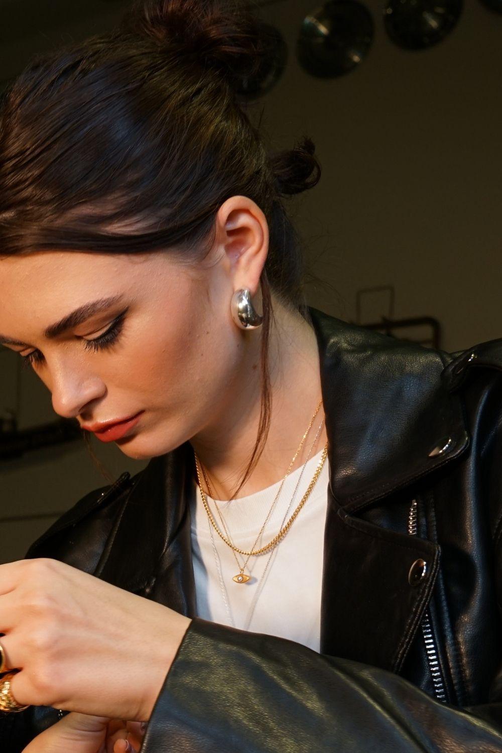 Linya Jewellery-Pety Yarım Yuvarlak Gümüş Halka Küpe-Küpe-3-Milagron.com