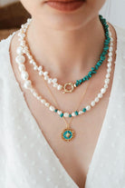Linya Jewellery-Turkuaz Taşlı İnci Kolye-Kolye-3-Milagron.com