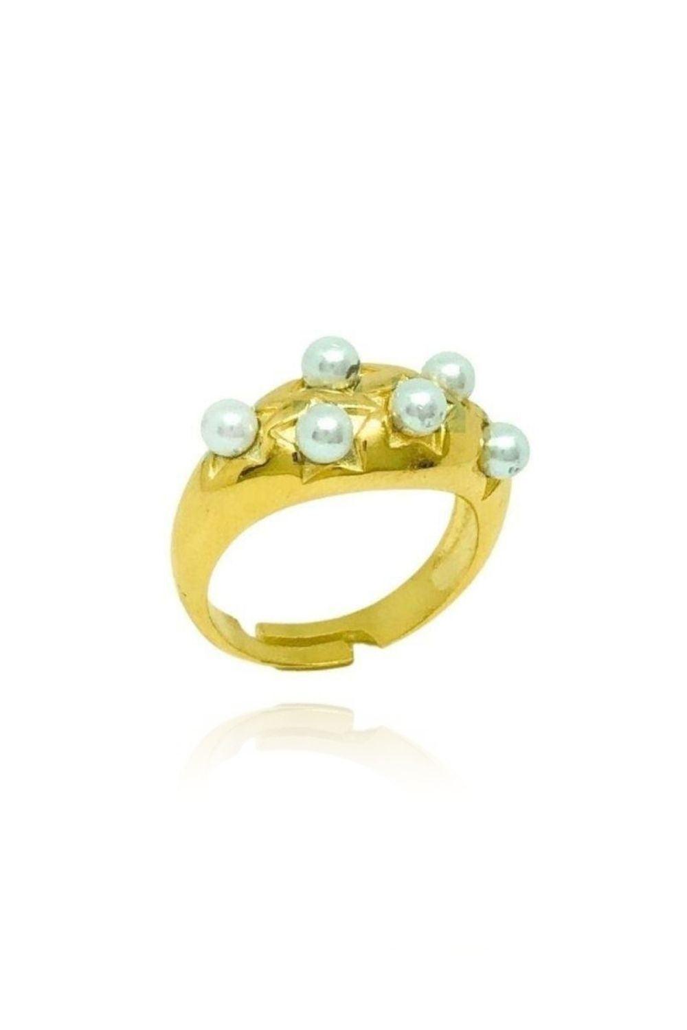 Linya Jewellery-Yıldız İnci Yüzük Gold-Yüzük-1-Milagron.com