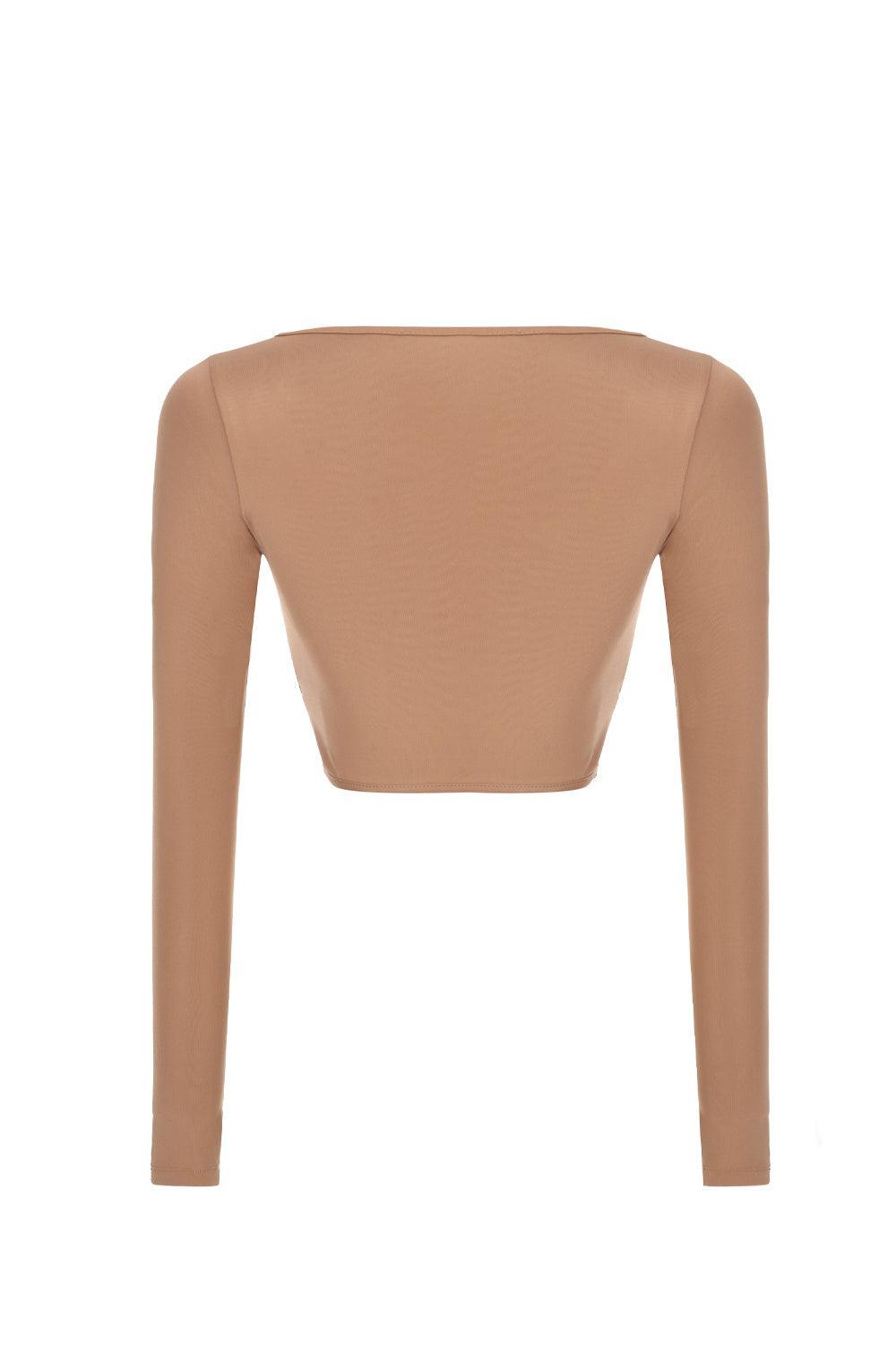Liquide-SORUNLU - Yang Top - Bej-Crop Top-2-Milagron.com
