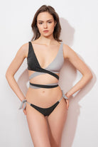 Lovekini-Lovekini Lia Grey | Black Bikini With Silver Stripes Details-Bikini & Mayo-1-Milagron.com