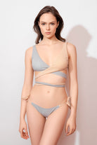 Lovekini-Lovekini Lia Grey | Nude Bikini With Silver Stripes Detail-Bikini & Mayo-2-Milagron.com