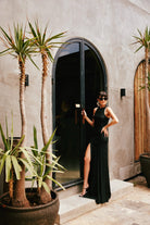 Lunaire Studio-Emily - Siyah Drapeli Likralı Uzun Elbise-Elbise-3-Milagron.com