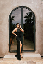 Lunaire Studio-Emily - Siyah Drapeli Likralı Uzun Elbise-Elbise-4-Milagron.com