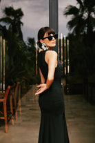 Lunaire Studio-Emily - Siyah Drapeli Likralı Uzun Elbise-Elbise-6-Milagron.com