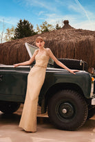 Lunaire Studio-Golden Gala - Gold Örgü Detaylı Bej Maksi Elbise-Elbise-4-Milagron.com