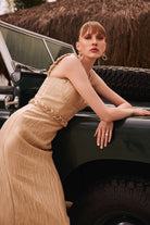 Lunaire Studio-Golden Gala - Gold Örgü Detaylı Bej Maksi Elbise-Elbise-5-Milagron.com