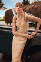 Lunaire Studio-Golden Gala - Gold Örgü Detaylı Bej Maksi Elbise-Elbise-6-Milagron.com