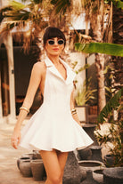 Lunaire Studio-Helen - Ekru Pileli Tüvit Mini Elbise-Elbise-6-Milagron.com