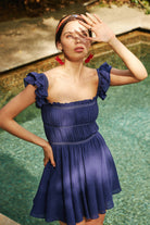 Lunaire Studio-Lily of The Nile - Saks Büzgülü ve Volanlı Mini Elbise-Elbise-1-Milagron.com