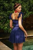 Lunaire Studio-Lily of The Nile - Saks Büzgülü ve Volanlı Mini Elbise-Elbise-4-Milagron.com