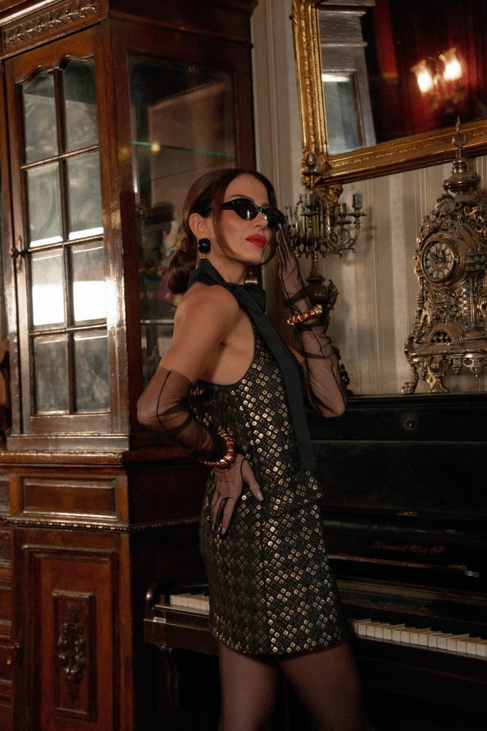 Luna - Payetli Halter Yaka Mini Elbise - 0