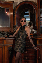 Luna - Payetli Halter Yaka Mini Elbise - 3