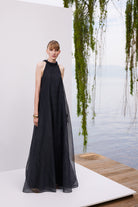 Lunaire Studio-Midnight Sky - Sırt Dekolteli Örgü Askılı Siyah Maksi Elbise-Elbise-1-Milagron.com