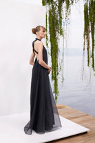 Lunaire Studio-Midnight Sky - Sırt Dekolteli Örgü Askılı Siyah Maksi Elbise-Elbise-2-Milagron.com