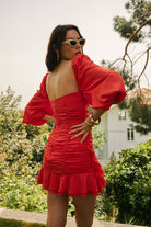 Lunaire Studio-Red Anemone - Nar Çiçeği Büzgülü Elbise-Elbise-4-Milagron.com