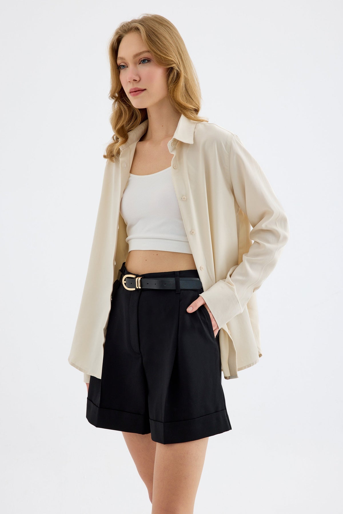 Colette Basic Lyocell Gömlek - Taş Rengi