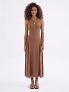 Elaris Bodycon Viskon Midi Elbise - Bej