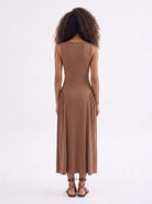 Elaris Bodycon Viskon Midi Elbise - Bej