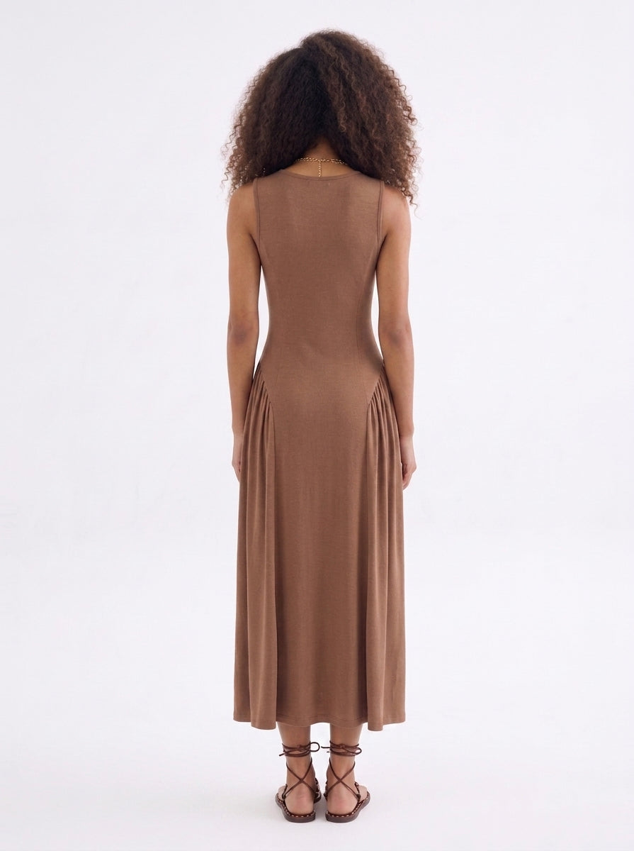 Elaris Bodycon Viskon Midi Elbise - Bej