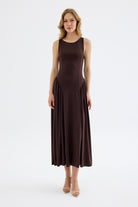 Elaris Bodycon Viskon Midi Elbise - Kahverengi