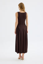 Elaris Bodycon Viskon Midi Elbise - Kahverengi