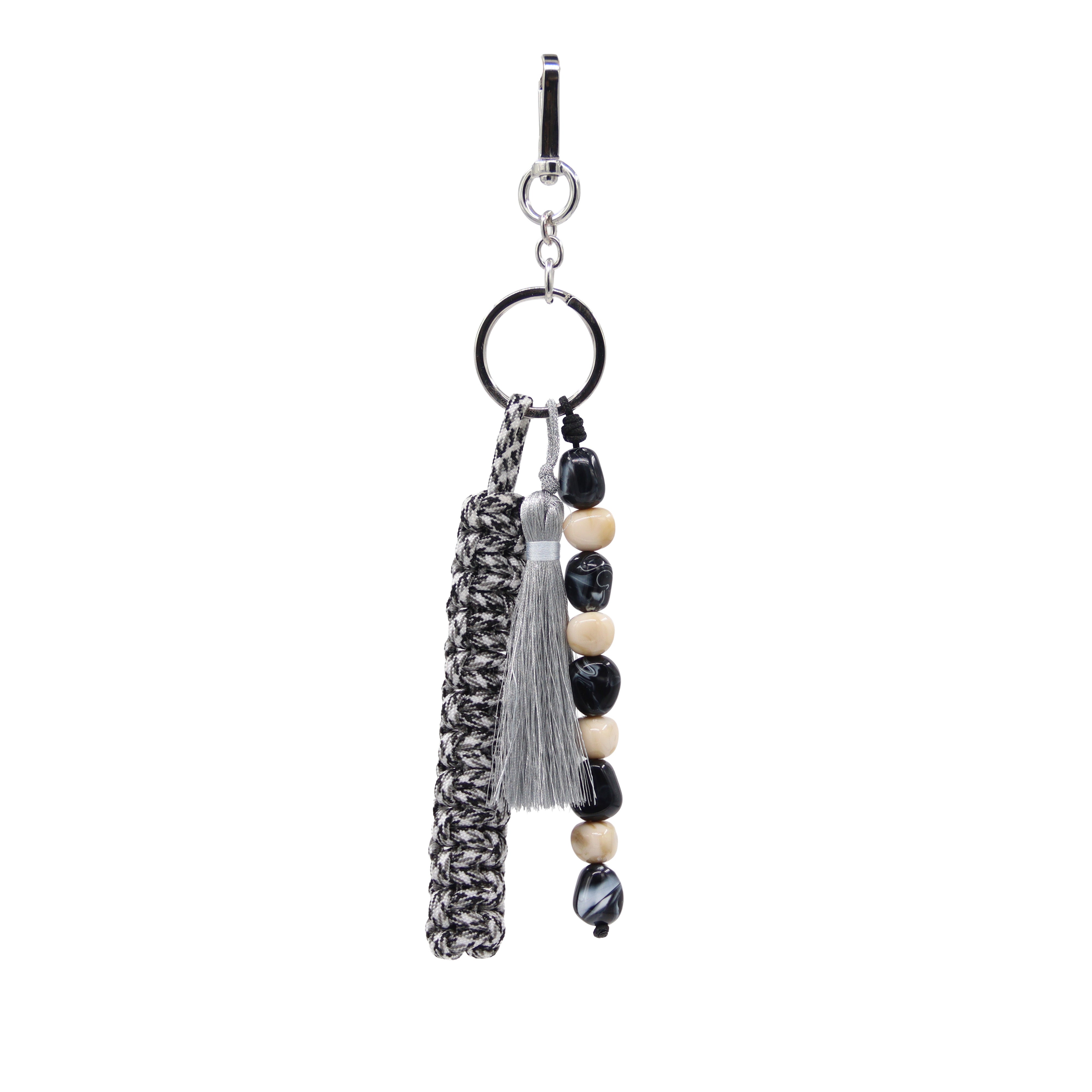 Maison Sacrée-Bien Vivre Black & Beige Bag Charm-Çanta Aksesuarları-1-Milagron.com