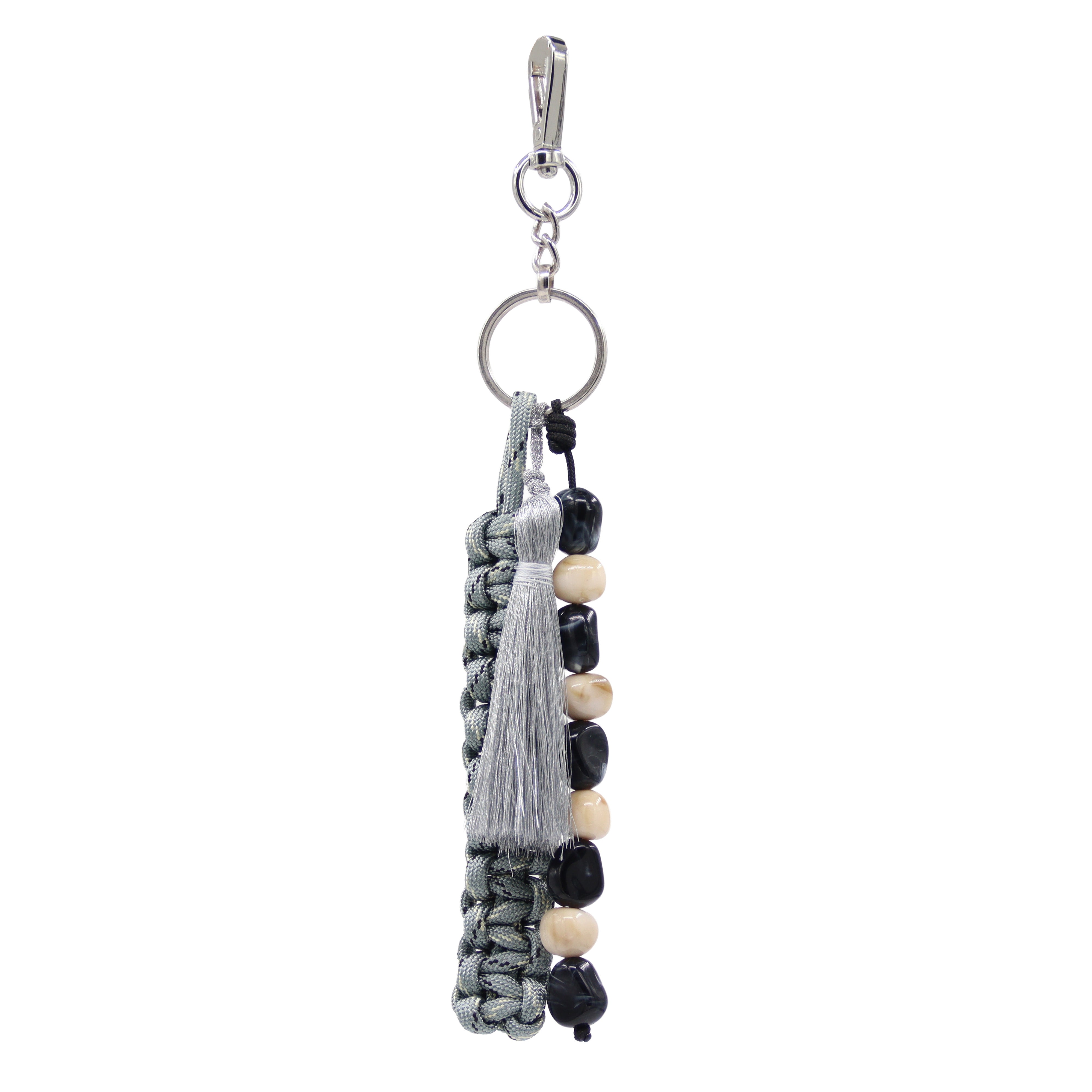 Maison Sacrée-Bien Vivre Grey & Beige Bag Charm-Çanta Aksesuarları-1-Milagron.com