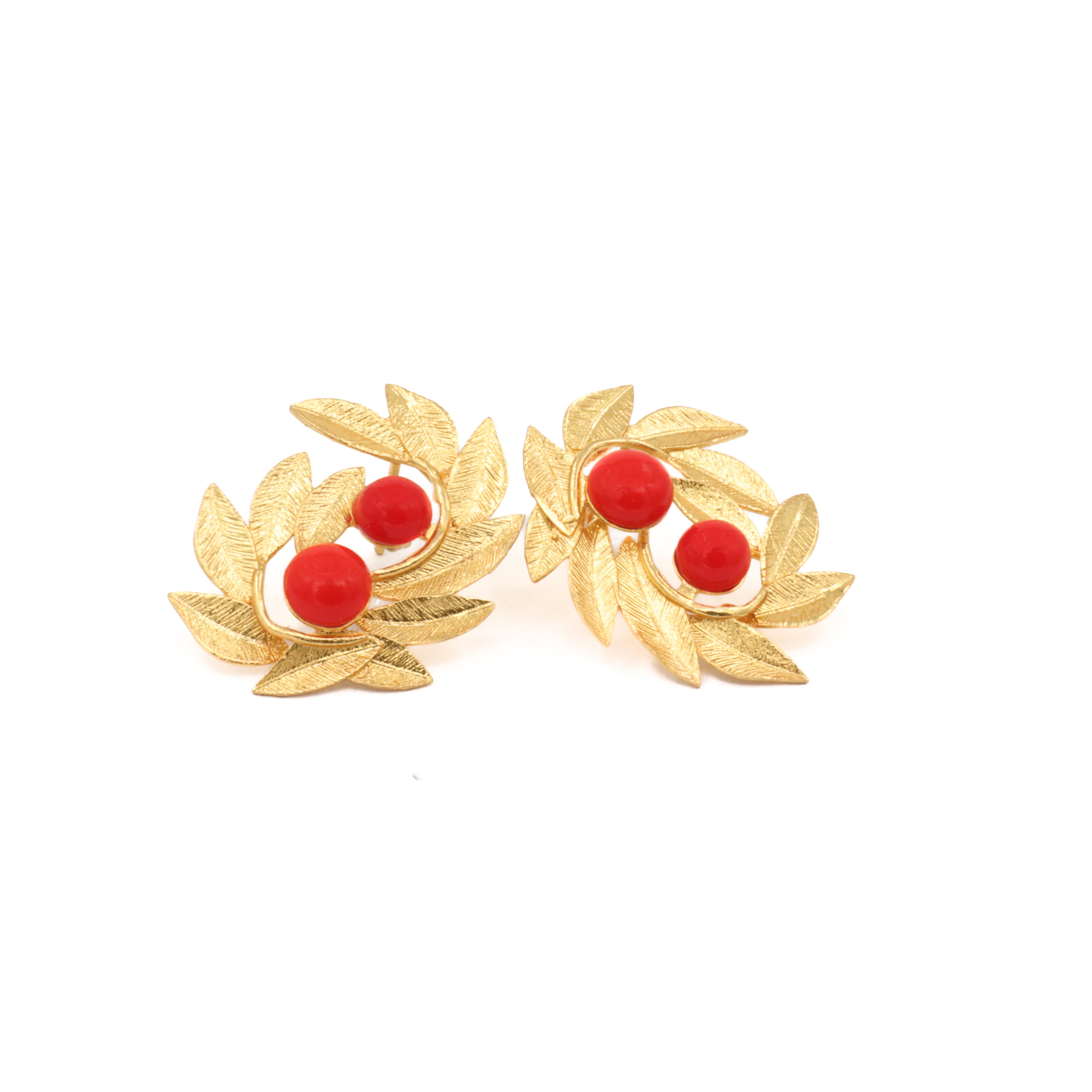 Maison Sacrée-Coral Leaf Earrings-Earrings-1-Milagron.com