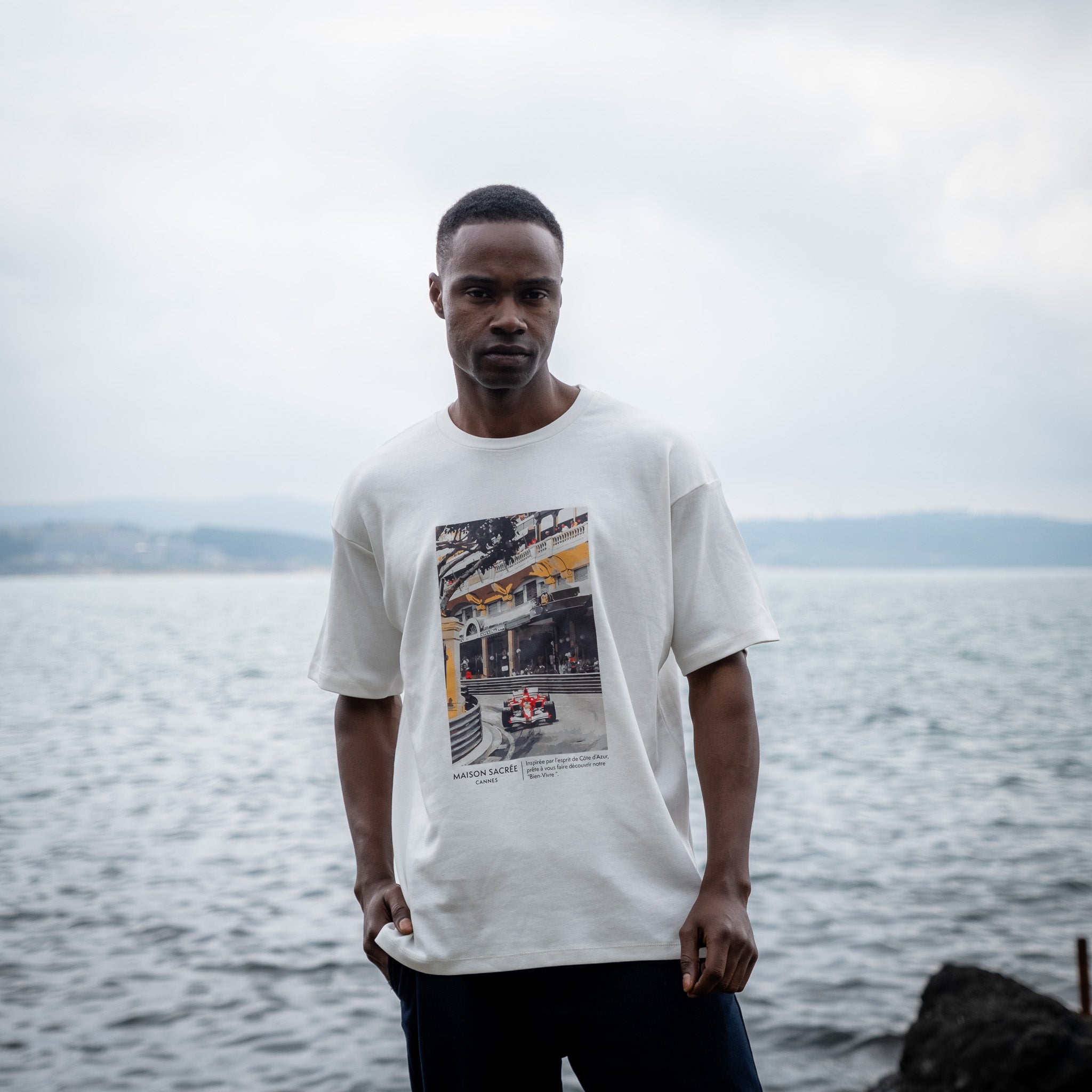 Maison Sacrée-Larvotto Beige Printed T Shirt-T-Shirts-2-Milagron.com