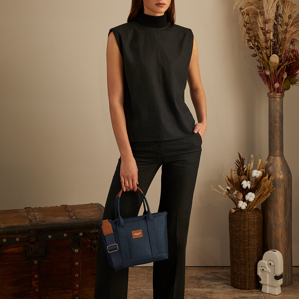 Maison Sacrée-Miramar Winter Navy Blue Mini Shoulder Bag-Omuz Çantası-3-Milagron.com