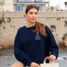 Maison Sacrée-Paloma Navy Blue Printed Sweatshirt-Sweatshirts & Hoodies-4-Milagron.com