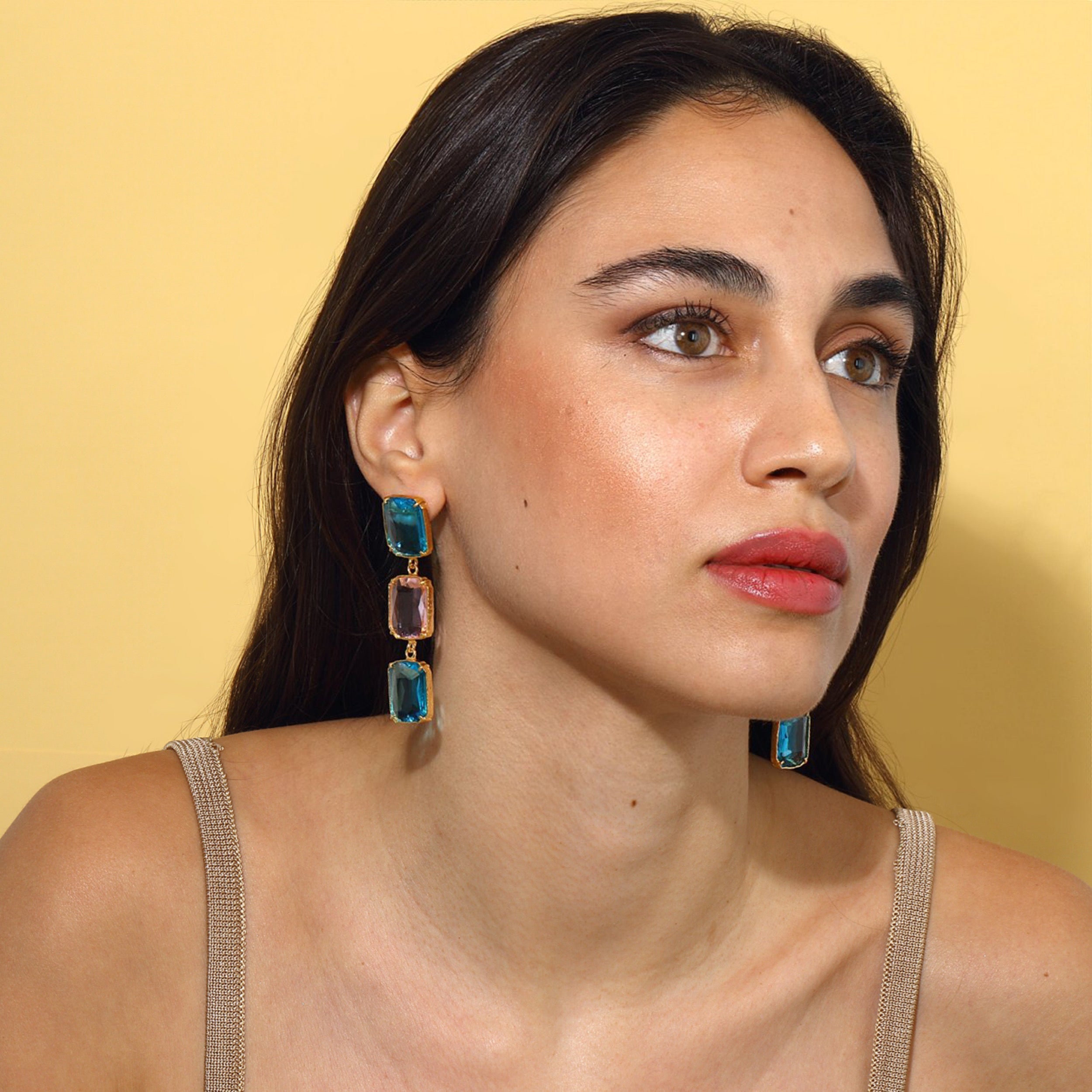 Maison Soula-Donna Earrings Deep Blue & Rose Pink-Earrings-4-Milagron.com