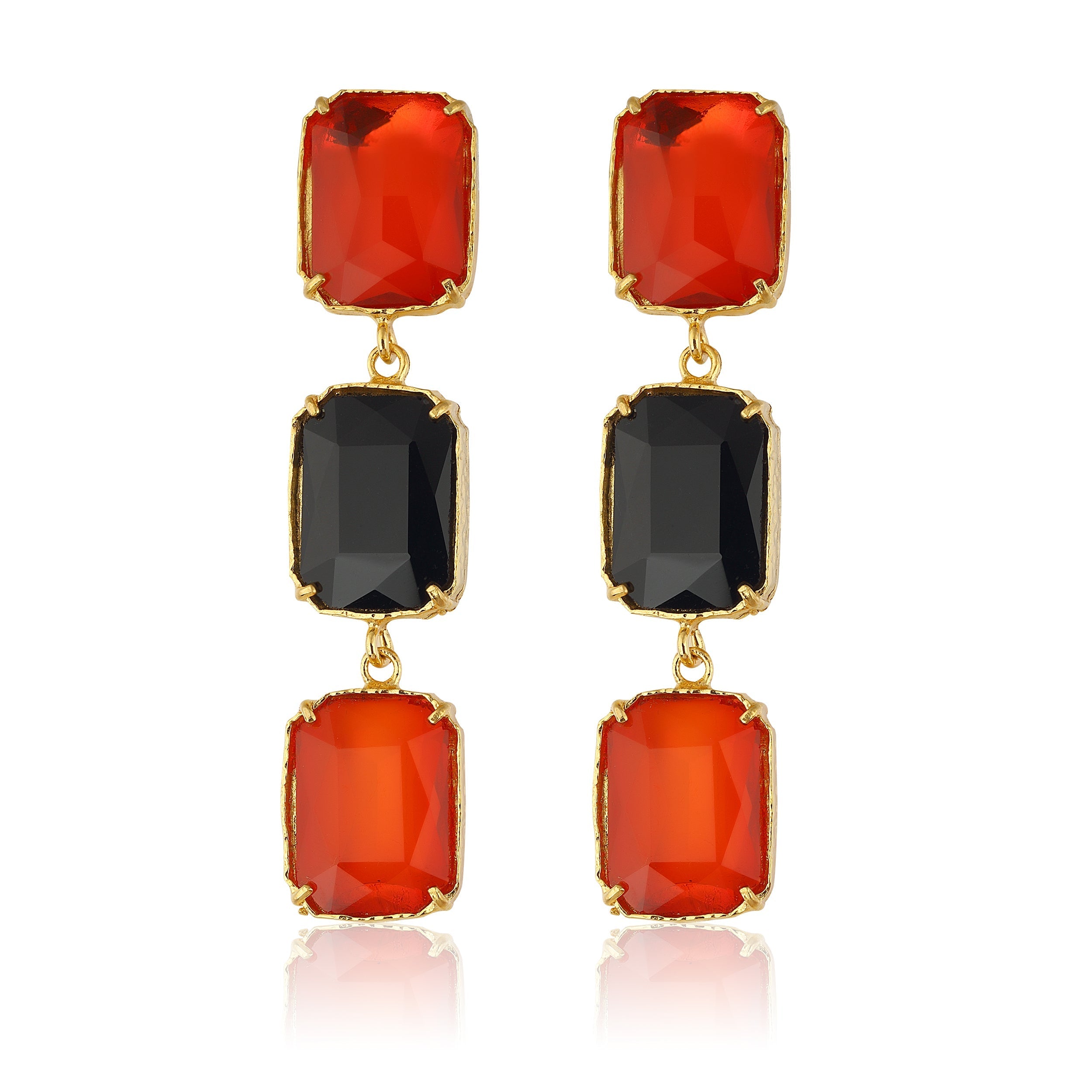 Maison Soula-Donna Earrings Emerald Red & Black-Earrings-1-Milagron.com