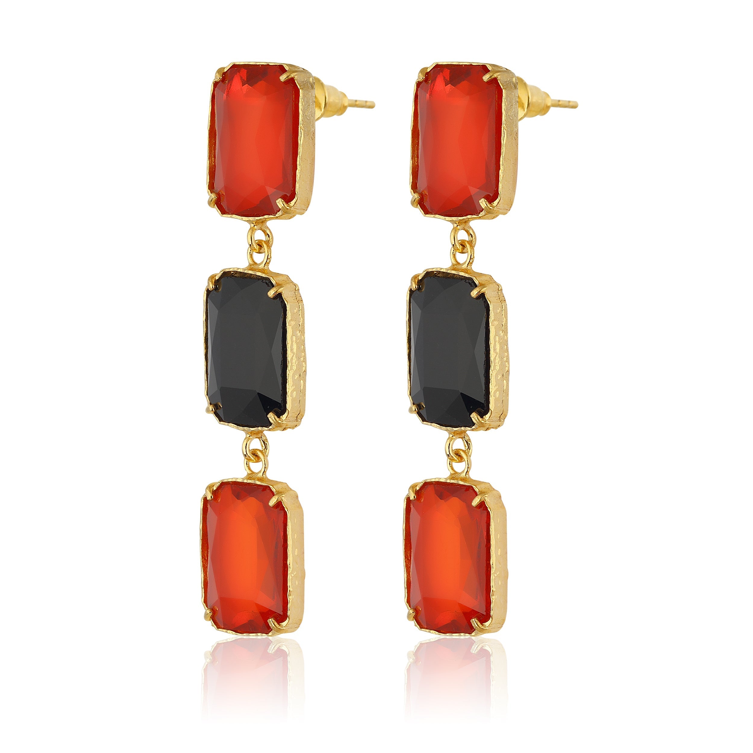 Maison Soula-Donna Earrings Emerald Red & Black-Earrings-3-Milagron.com