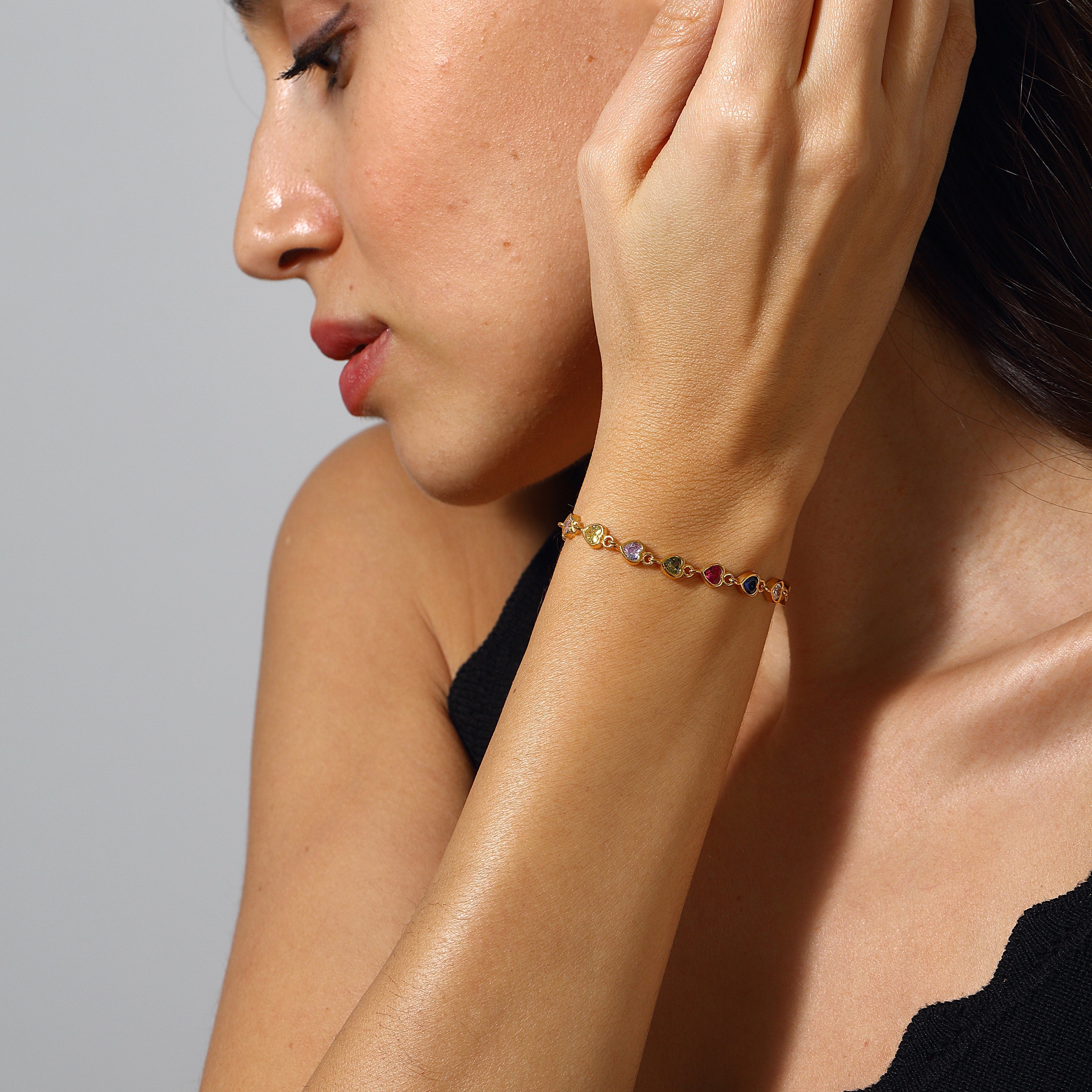 Maison Soula-Many Tiny Hearts Tennis Bracelet Version 2 Multicolor-Bracelet-2-Milagron.com