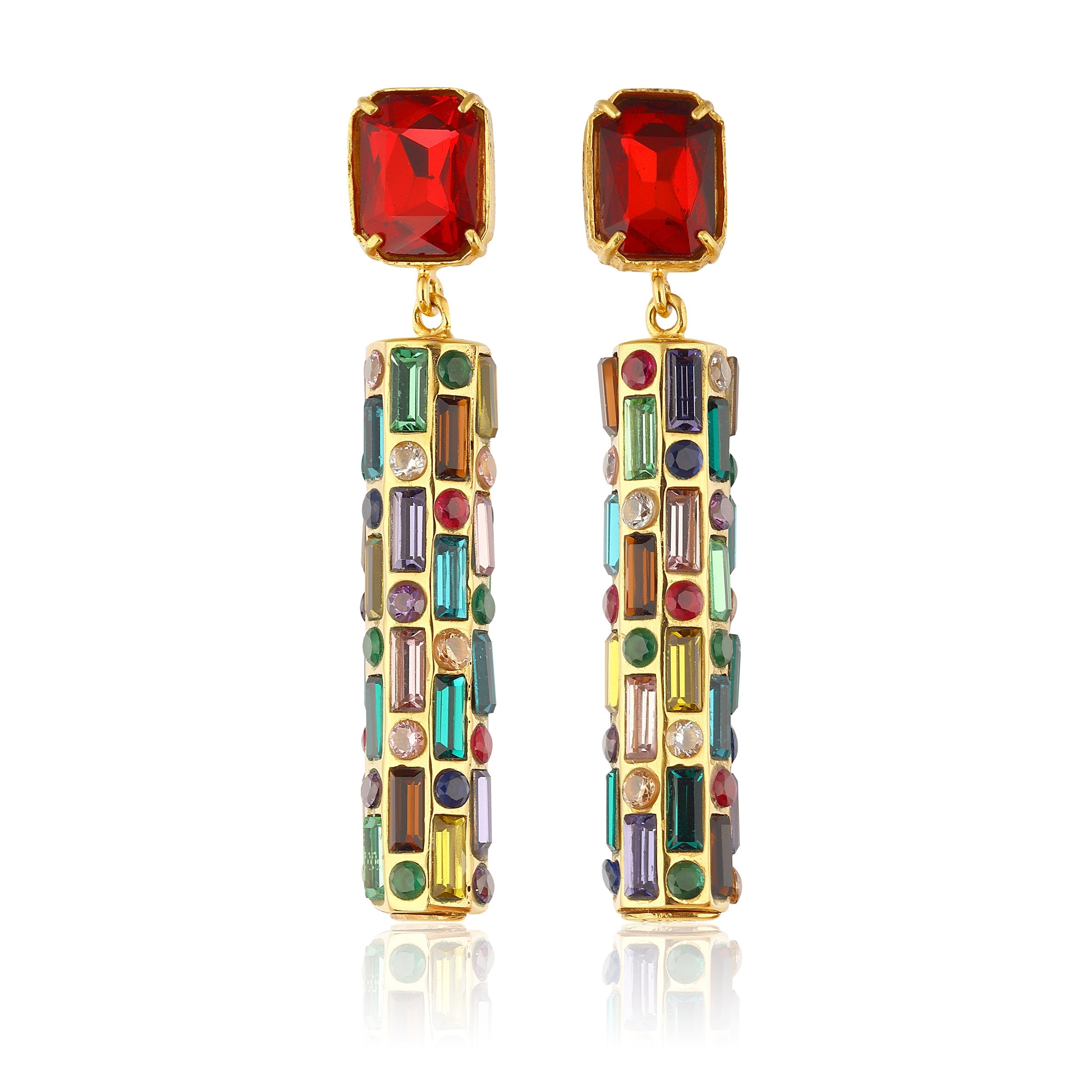 Maison Soula-Cher Drop Earrings Emerald Red-Earrings-1-Milagron.com