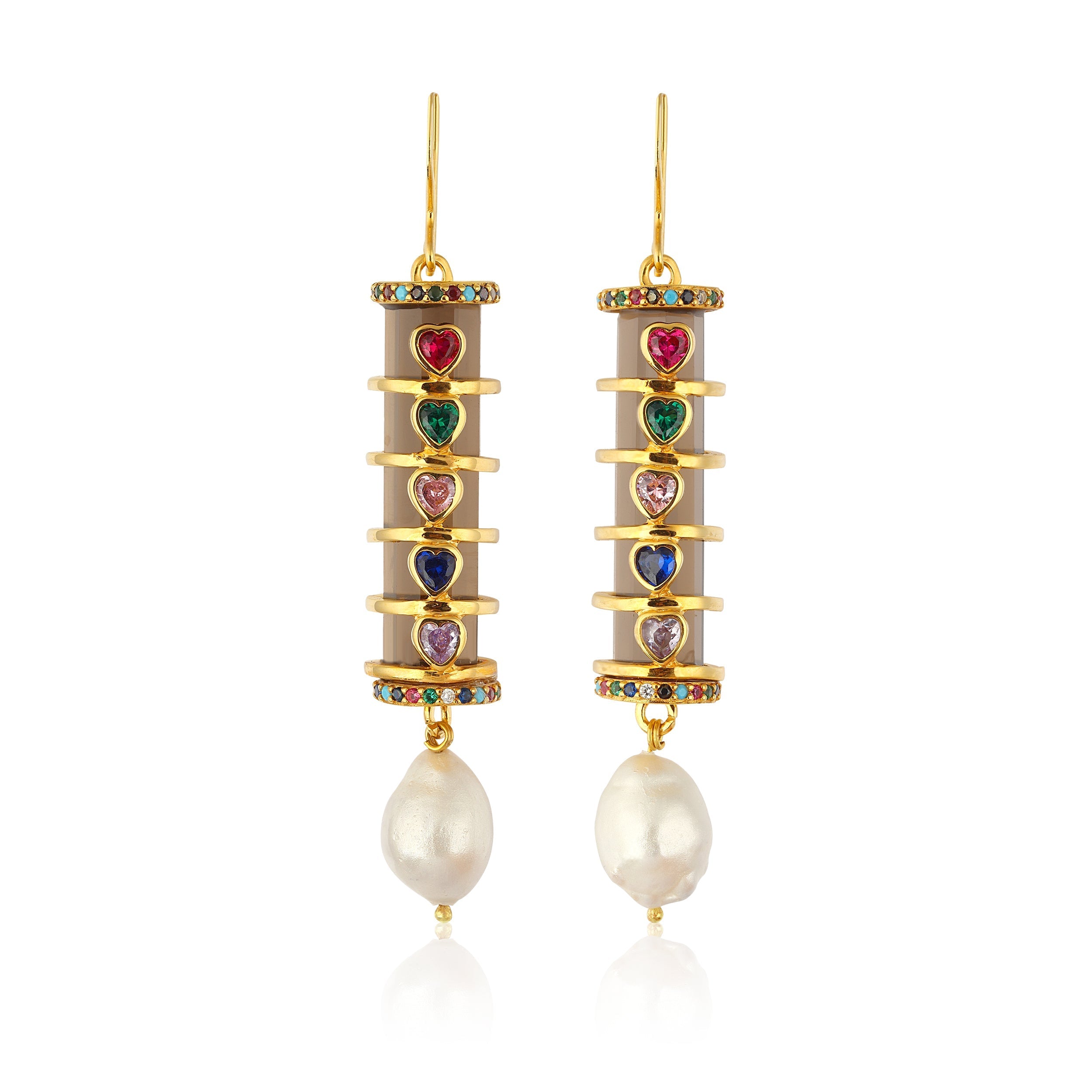 Maison Soula-Christa Earrings Amethyst With Colorful Hearts-Earrings-1-Milagron.com