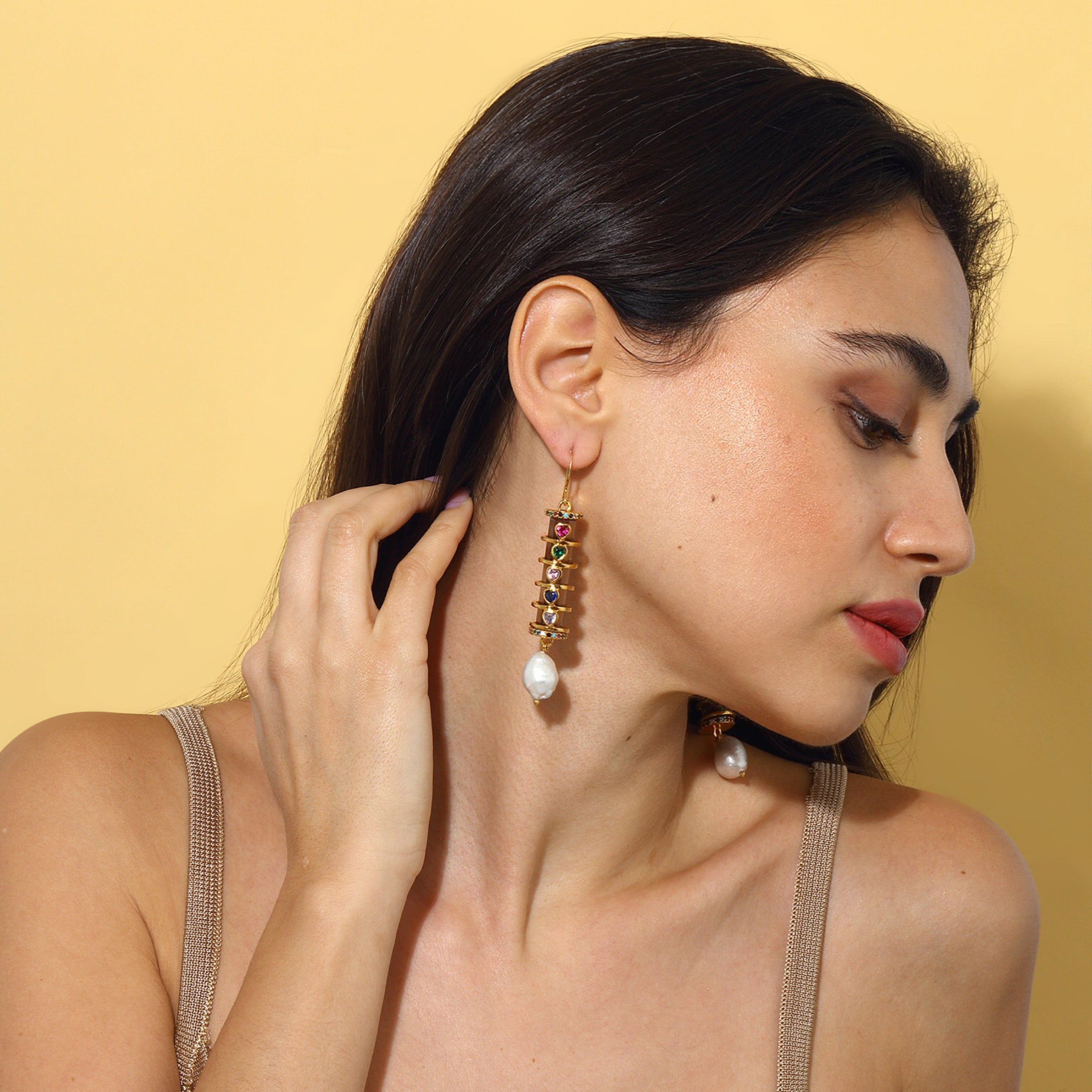Maison Soula-Christa Earrings Amethyst With Colorful Hearts-Earrings-2-Milagron.com