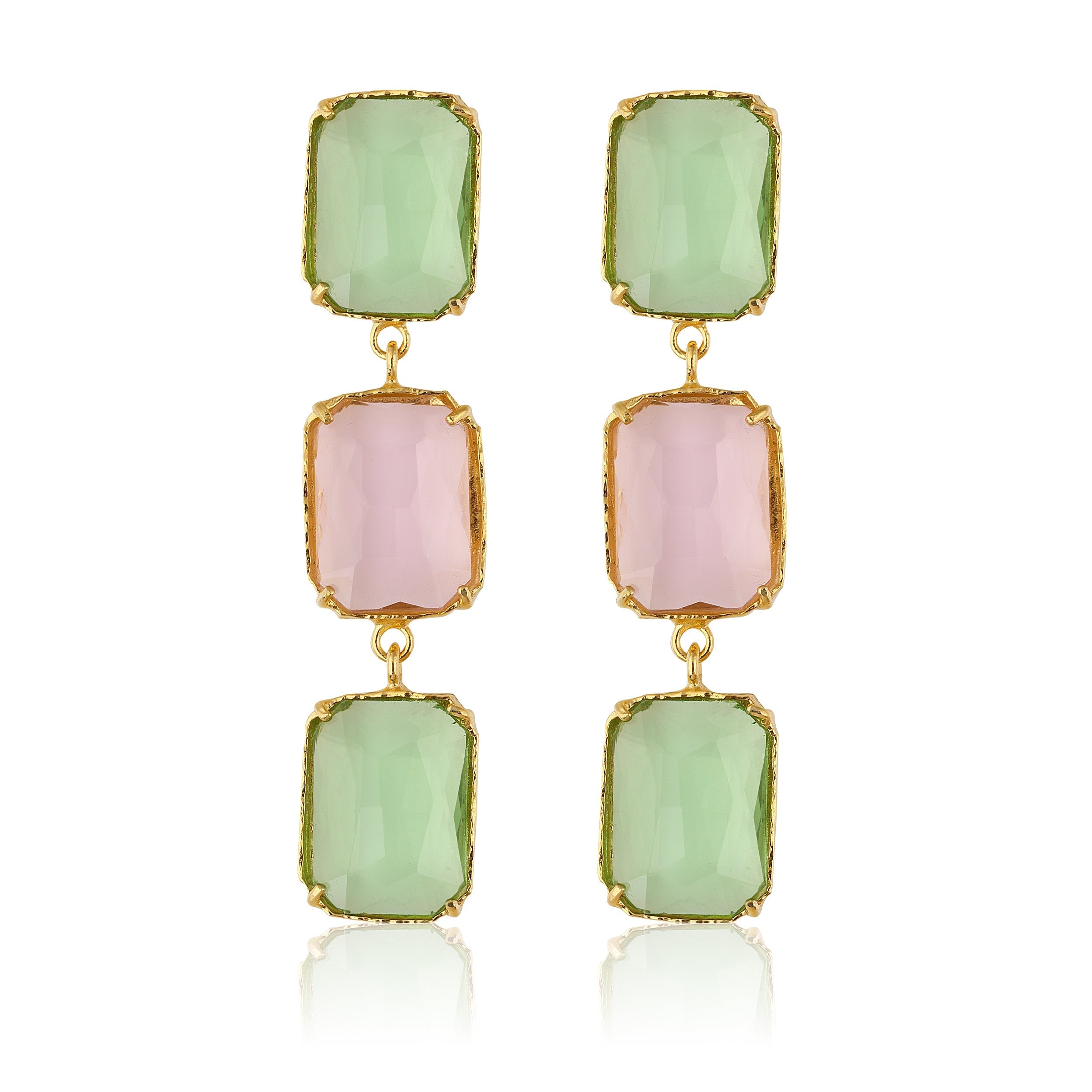 Maison Soula-Donna Earrings Light Green & Rose Pink-Earrings-1-Milagron.com