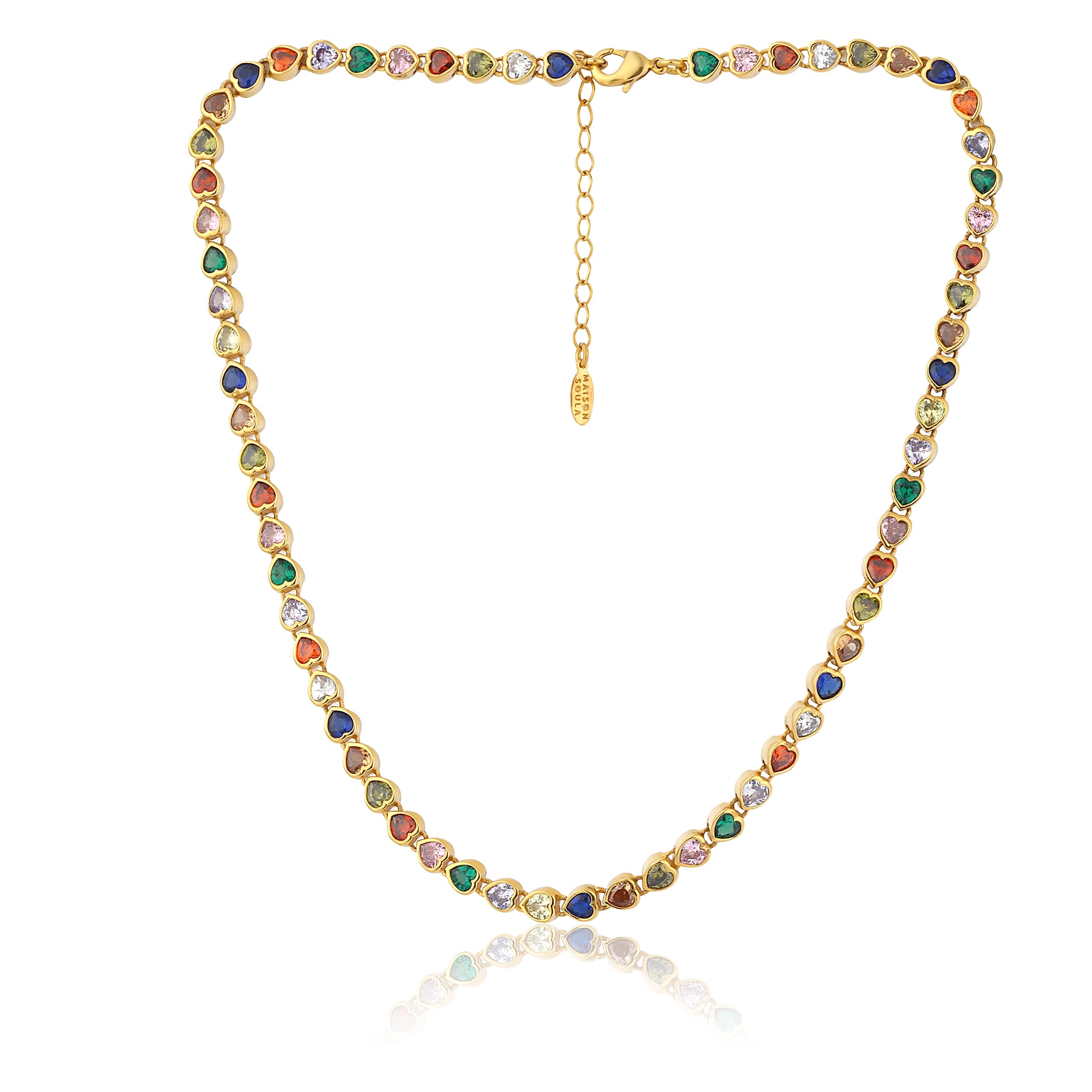 Maison Soula-Many Tiny Hearts Tennis Necklace Multicolor-Necklace-1-Milagron.com