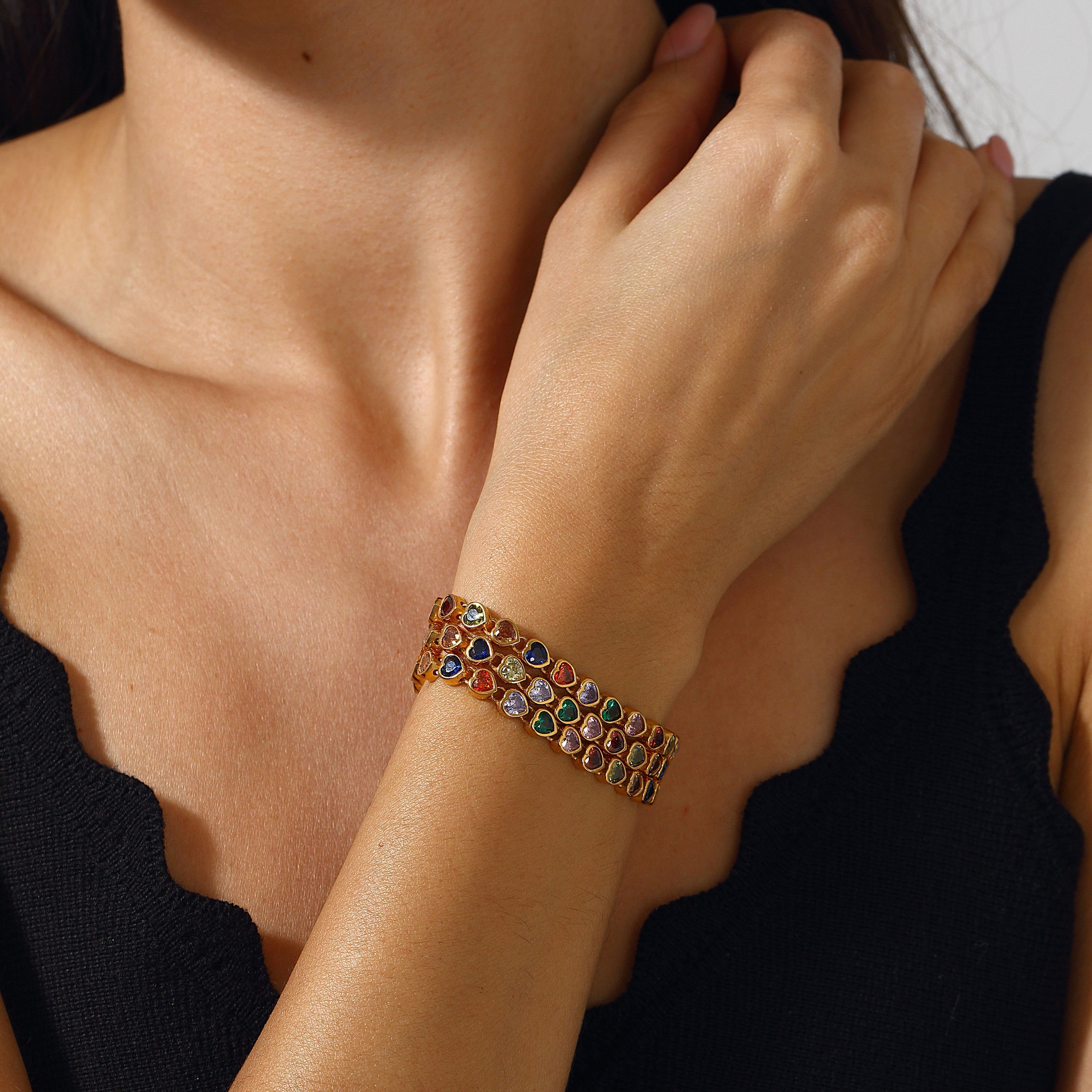 Maison Soula-Many Tiny Hearts Tennis Necklace Multicolor-Necklace-5-Milagron.com