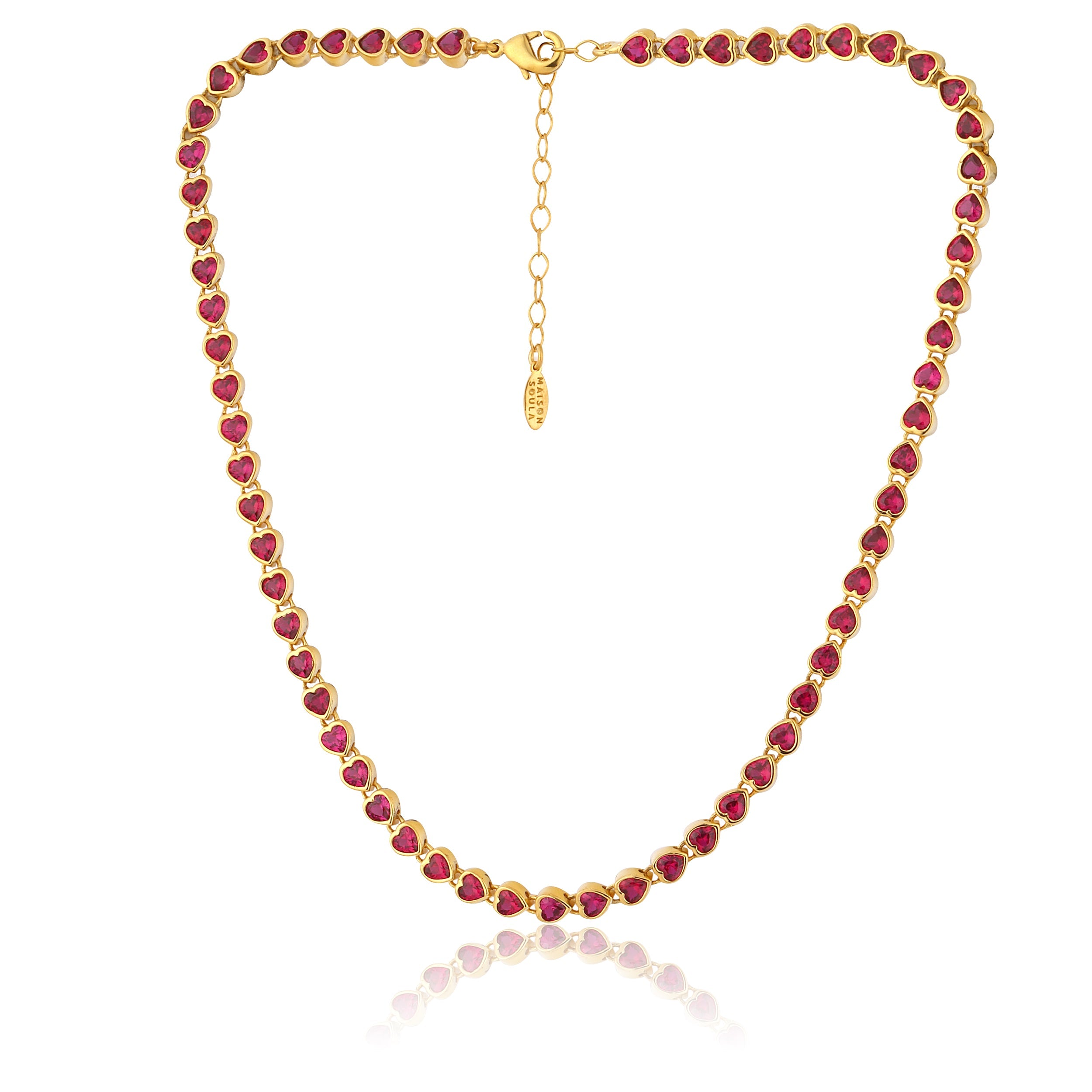 Maison Soula-Many Tiny Hearts Tennis Necklace Vibrant Pink-Necklace-1-Milagron.com