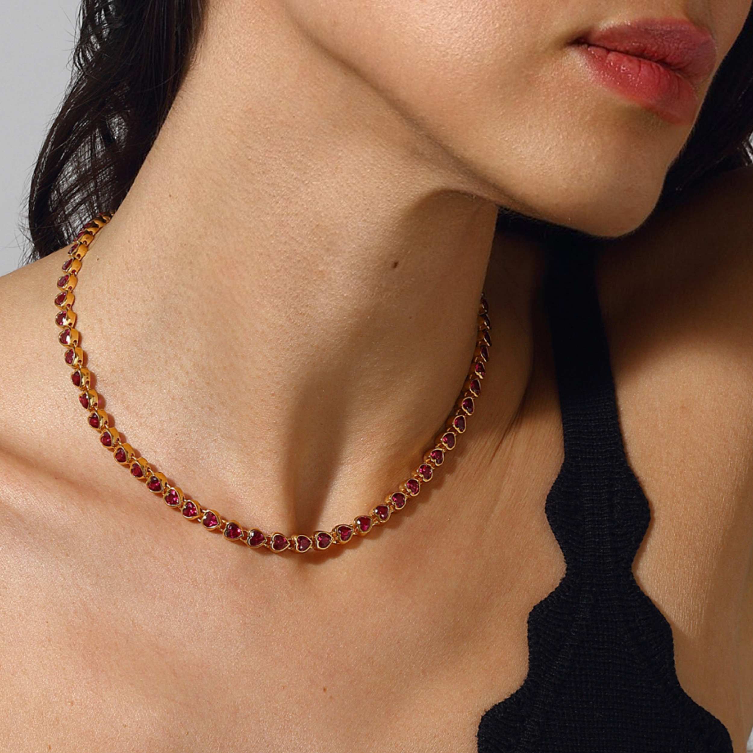 Maison Soula-Many Tiny Hearts Tennis Necklace Vibrant Pink-Necklace-5-Milagron.com