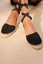 Manebi-Hamptons Suede Flat Valenciana Espadrilles Black-Sandalet & Terlik-3-Milagron.com